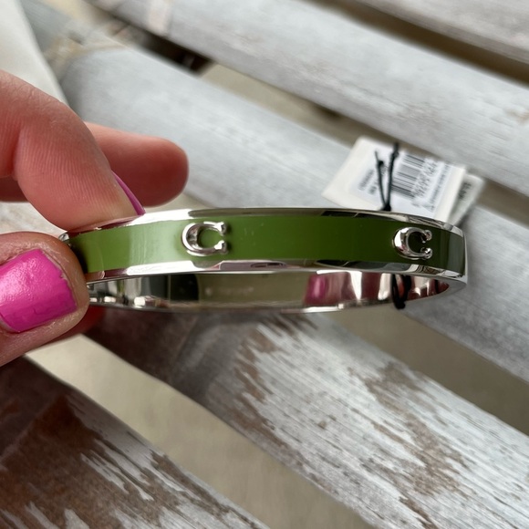 Coach C green signature c enamel silver bangle bracelet - Picture 2 of 3